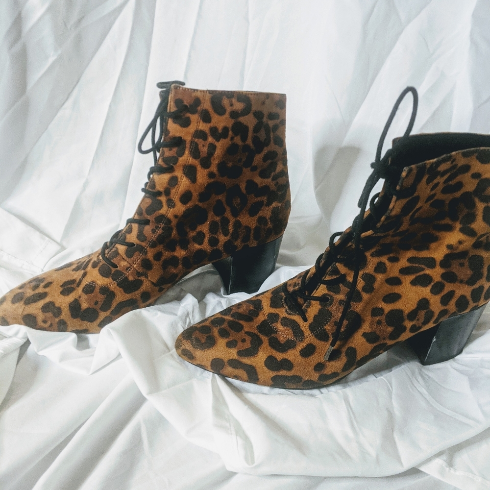 Leopard lace up bootie